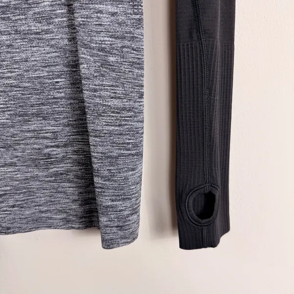 Lululemon Swiftly Tech Long Sleeve Crew Black Gray‎ Ombre Thumbhole Shirt Size 6 - Image 3