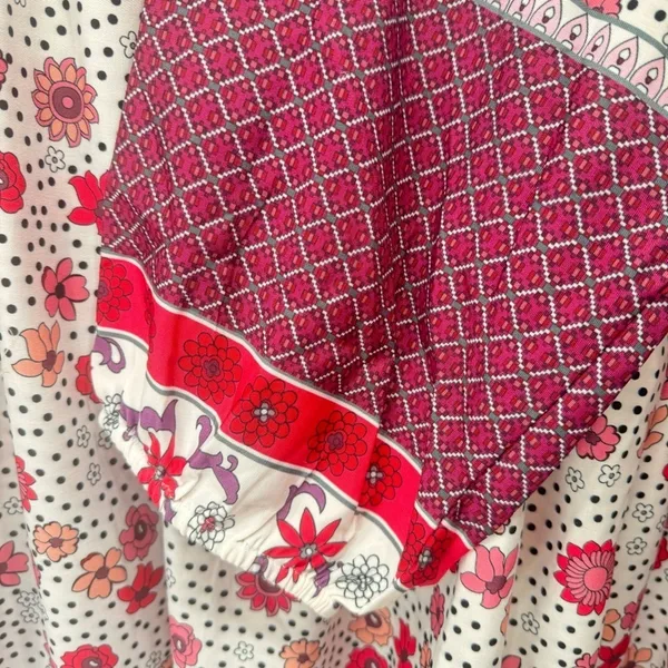 Gypsy Blu Boho Mixed Print Tassels Puff Sleeve Floral Midi Dress Size 3X NEW - Image 11