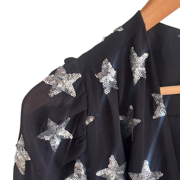 Buddy Love Black Silver Sequin Star Long Sleeve Wrap Bodysuit Womens Medium - Image 3