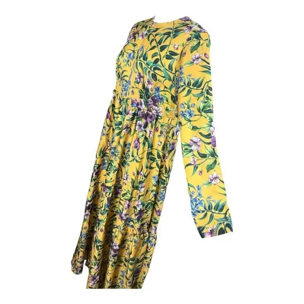 Annah Hariri Yellow Floral Maxi Dress Plus Size 16 Long Sleeve Plaid Sundress - Image 3