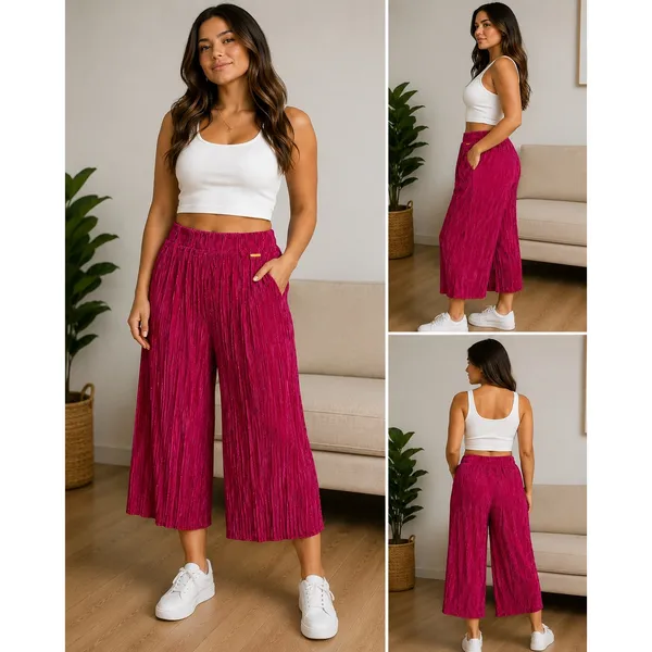 Marc New York Andrew Marc Magenta Pink Pleated Wide Leg Culotte Pants Womens M - Image 2
