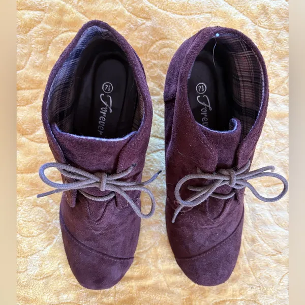 Forever Brown Patricia Lace Up Low Wedge Ankle Booties Shoes - Image 5