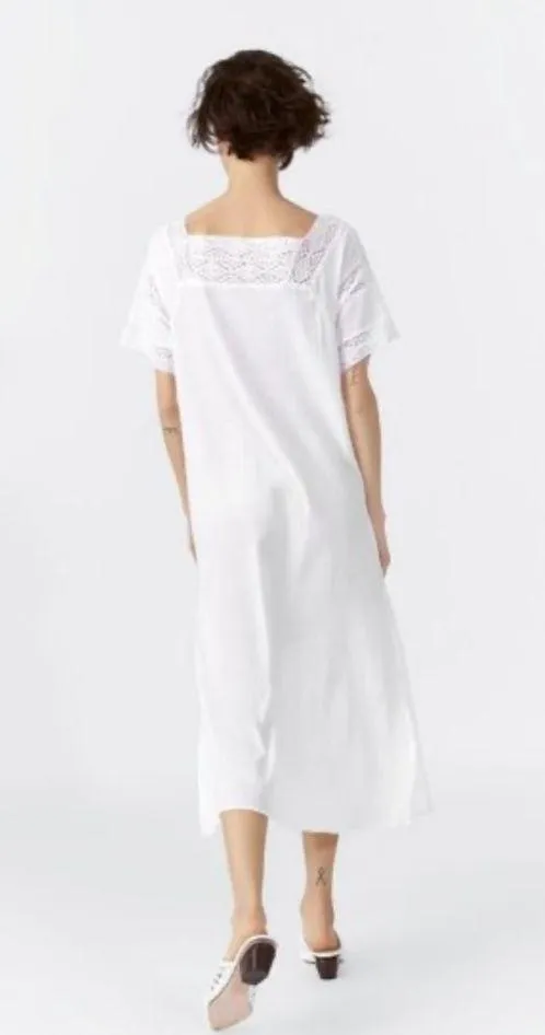 Zara White Embroidered Lace Trim Dress with Side Vents - Image 3