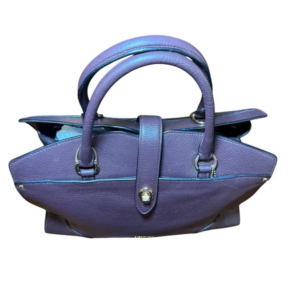 Coach Mercer 30 Satchel Plum Pebble Leather Handbag 37575 Gold Hardware - Image 2