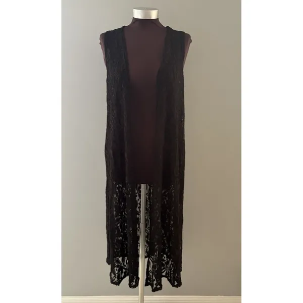 LuLaRoe Lace Open Front Duster Size S Black Cardigan Vest Rave Festival Witchy - Image 2