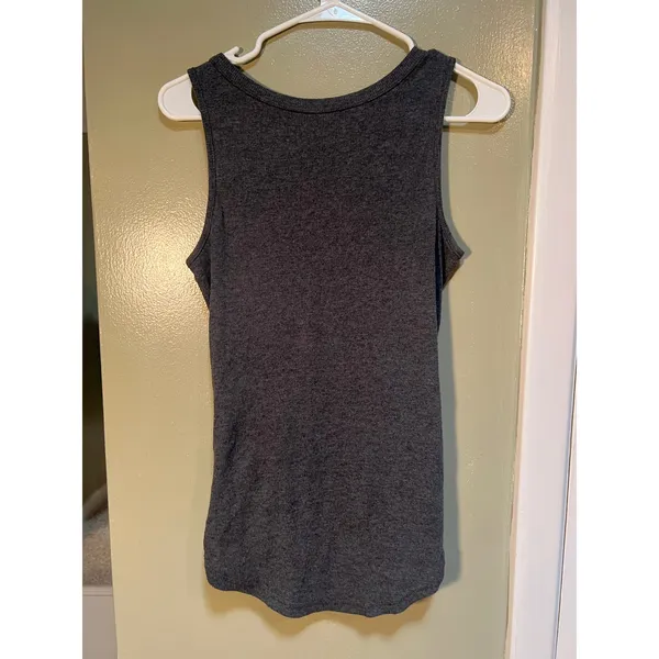 Womens Sleeveless Henley Tank Top Dark Charcoal Gray Ribbed V-Neck Button C5J020 - Image 6