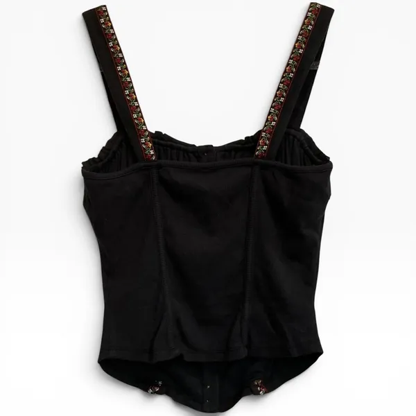 Free People Wilder Knit Corset Top Black Floral Embroidered Ribbed‎ Size S NWT - Image 4