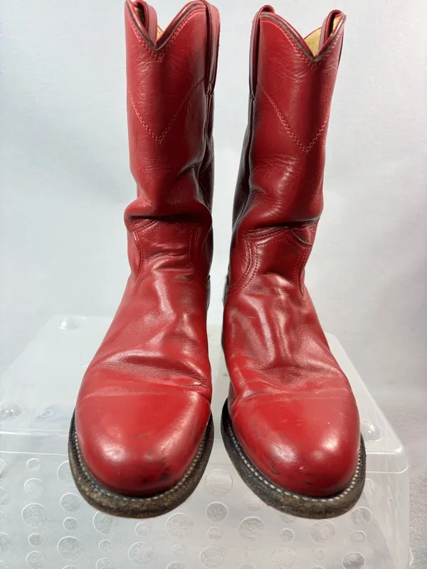 Justin Boots 6 Cowgirl Red Leather Heeled Cowgirl Boots - Image 2