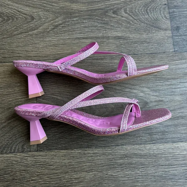 Olivia Miller Angelic Glitter Pink Strappy Kitten Heel Sandal Size 8 - Image 6