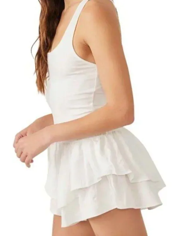 Free People White Prima Shortsie Workout Athletic Romper NWT Size Large - Image 4