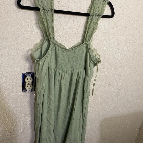NWT Women’s Sage Green Mini Dress Lace Strap Boho Sundress - Image 5