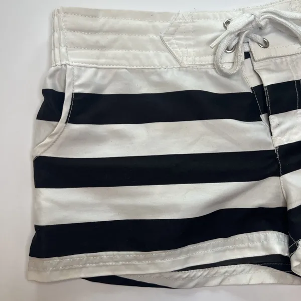 Y2K OP Ocean Pacific Black White Striped Board Shorts Low Rise Lace Up S 3-5 - Image 5