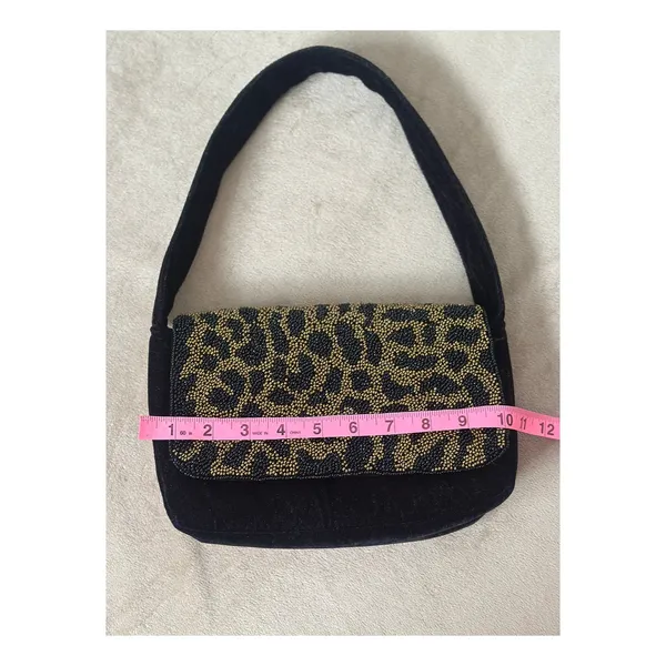 a new day Black and Gold Beaded Leopard Print Shoulder Bag Velvet Purse - Image 7