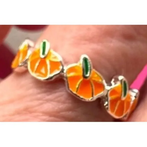 Pumpkin Ring New Orange Silver Adjustable Thanksgiving Autumn Jewelry Fe… - Image 3
