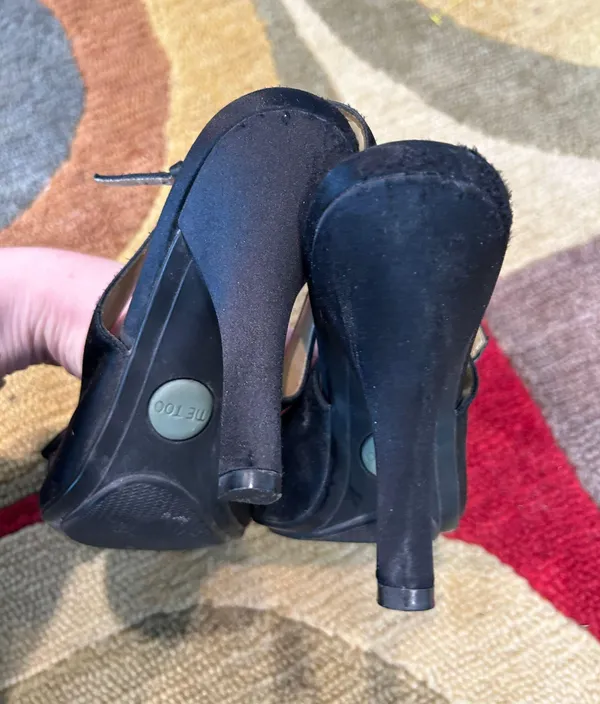 Me Too Jeanette Satin Bow Peep Toe Heels Black Fancy Occassion Shoes Women’s 7 - Image 4