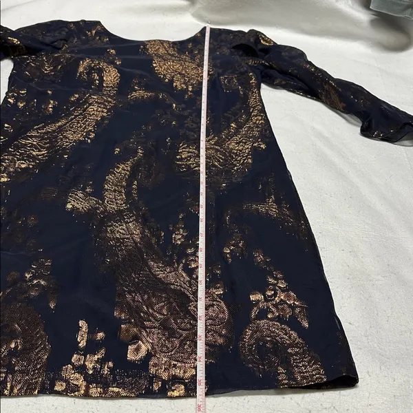 Leslie Fay Navy & Metallic Rose Gold Short Dress with split sleeves size 10 - Image 13
