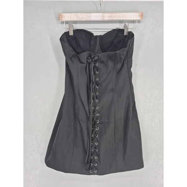 Blowurmind Womens Mini Dress Black Corset Lace Up Back Sweetheart‎ L - Image 3