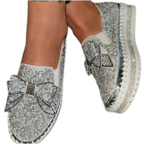 Muguan Silver Rhinestone Sneakers Shoes Sz. 5 - Image 2