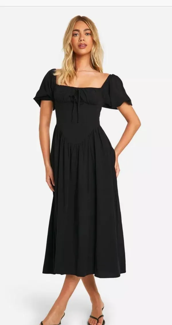 Boohoo Milkmaid Puff Sleeve Midi Dress - Image 4