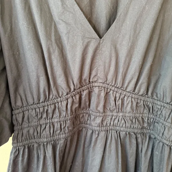 Old Navy‎ Black Cotton Poplin Puff Sleeve Smocked Empire Waist Midi Dress L Tall - Image 7