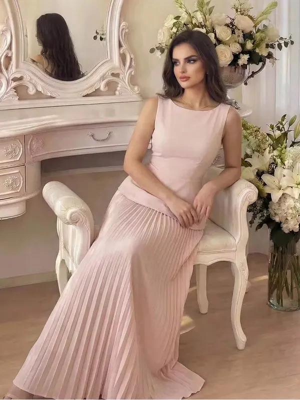 Blush Pink Sleeveless Peplum Pleated Maxi Dress and Matching Top NEW - Image 3