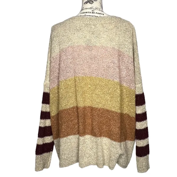 Active USA (M) Multicolor Colorblock Striped Textured Oversized Sweater - Image 3