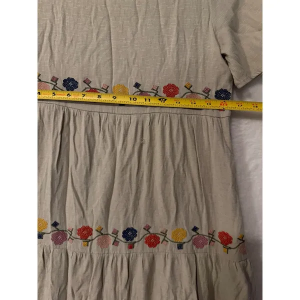 Orange Creek Floral Embroidered Tiered‎ Midi Dress Beige Boho Small ID82089 - Image 4