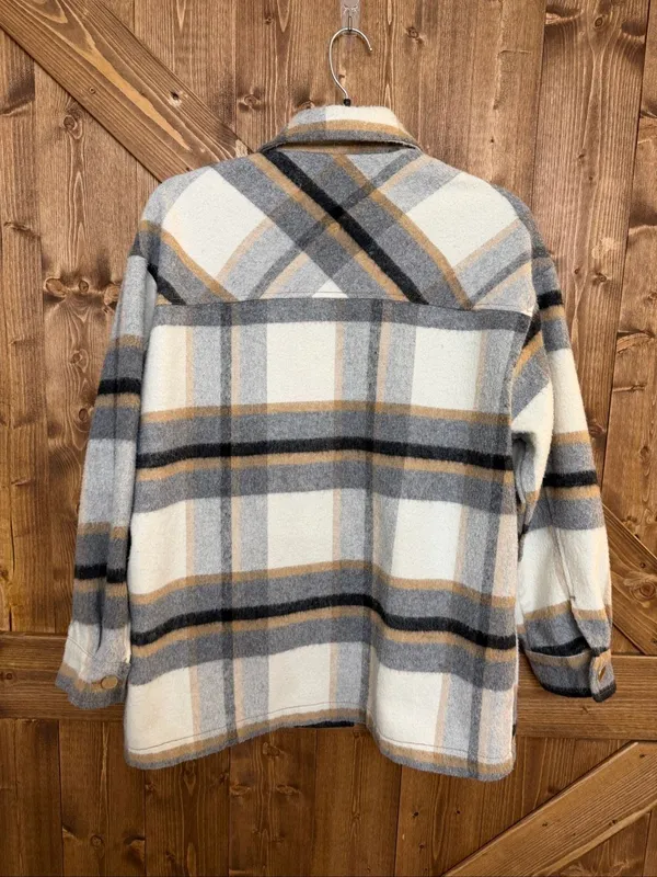 Zara Women’s Small Plaid Wool Blend Shacket Oversized Shirt Jacket Gray Tan (920 - Image 6