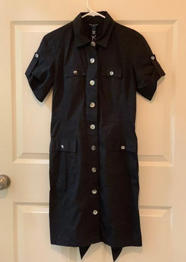 Banana Republic Black Button-Up Collared Shirt Dress. Size-4 - Image 2