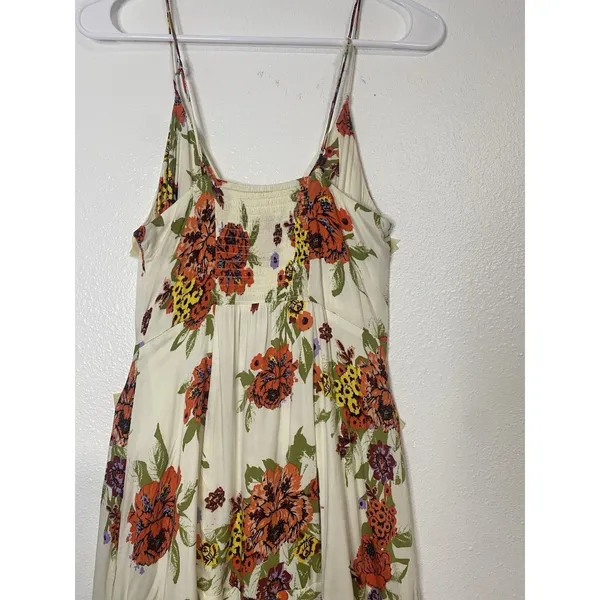 Free People Floral Ruched Ruffle Sleeveless Mini Sundress Ivory Multi Size M - Image 10