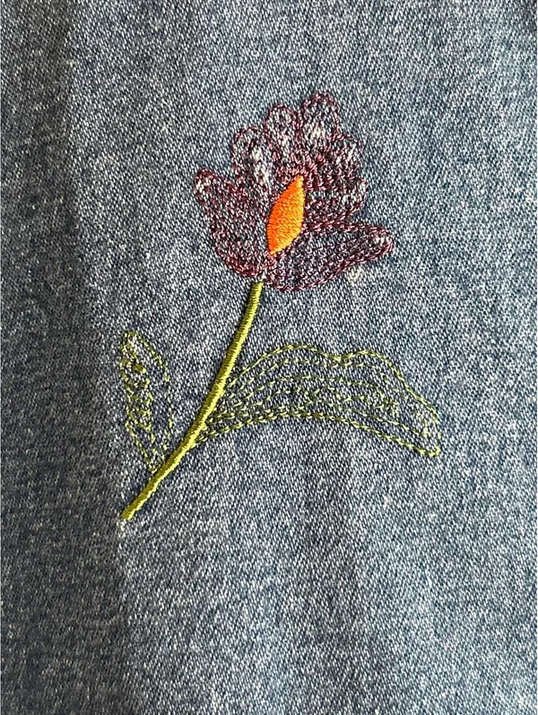 Denim & Co Womens Denim Jacket Size L Button Up Embroidered Flowers Boho - Image 4