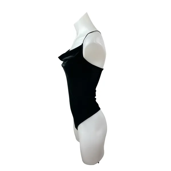 Abercrombie & Fitch Drape Cowl Neck Black Velvet Velour Cami Tank Bodysuit Top S - Image 3