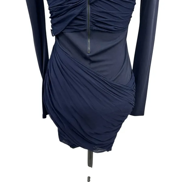 Alice + Olivia x‎ Scoop Goddess Dress Bodycon Ruched Mesh Navy Blue Size XS 0 - Image 8