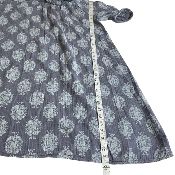 Wonderly Womens Blue‎ Medallion Cotton Gauze Peasant Mini Dress M Puff Sleeve - Image 7
