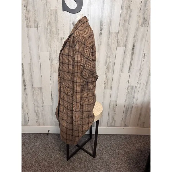 Tanning Plaid Blazer Coat Size Small Double Breasted Wool Blend Longline Jacket - Image 2