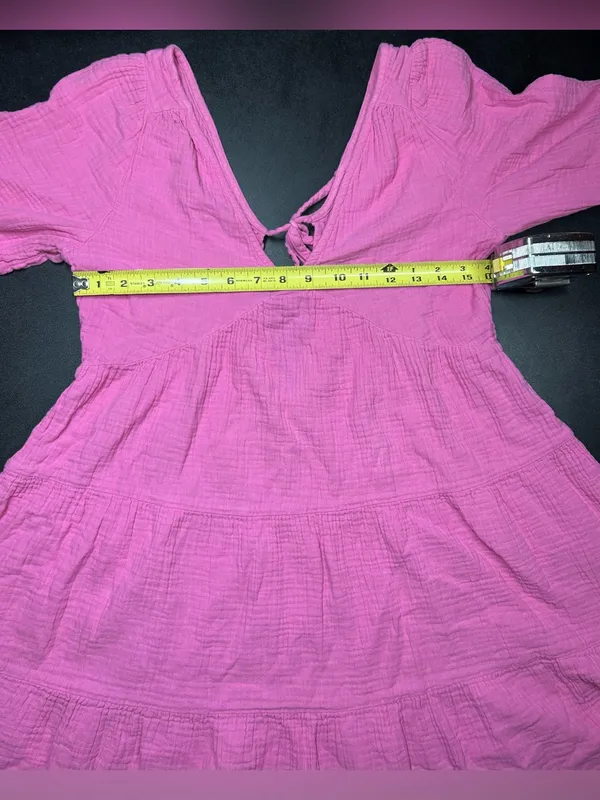 Aerie Women’s Size M Pink Cotton Gauze Swing Puff Sleeve Mini Sundress - Image 4