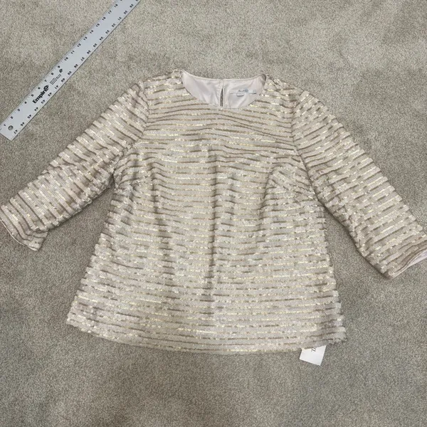 Boden 14 gold sequin 1/2 sleeve top formal blouse lined striped TB 3264 - Image 9
