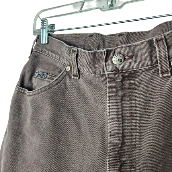 Vintage Lee Riveted Brown Denim Cotton Tapered Leg High Rise Jeans Size 12 Med - Image 5