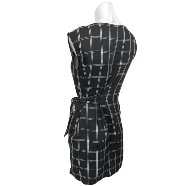 Ann Taylor LOFT Women Black White Plaid Cap Sleeve Tie Mini Sheath Dress Size 4 - Image 3