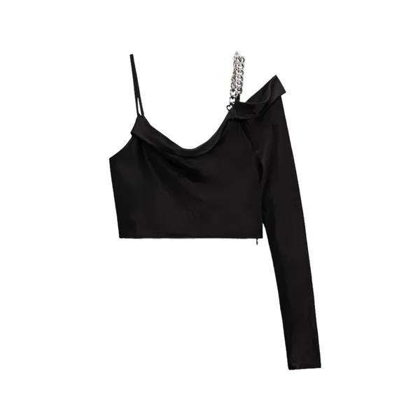 NWT Zara Woman Satin Effect Asymmetric Chain Top Black Top Size M Blogger Fave - Image 3