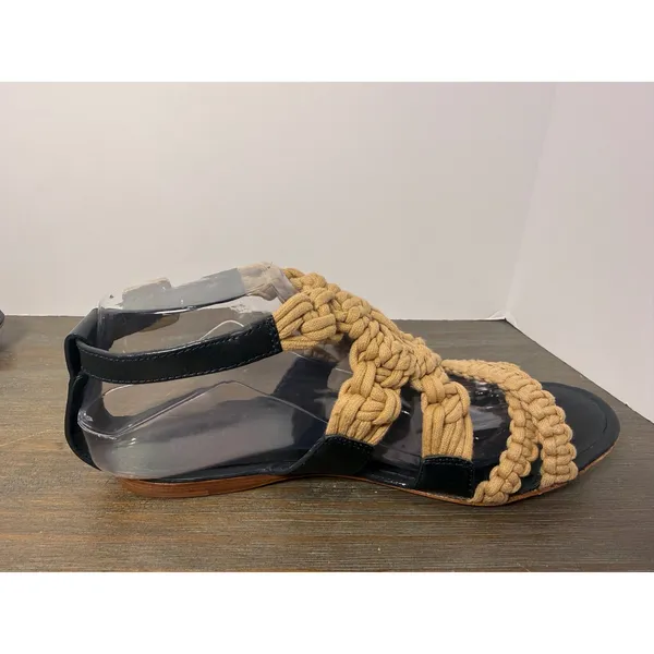 Tory Burch Women's Size 8 Macrame Woven Strappy Flat Sandals Black Tan - Image 4
