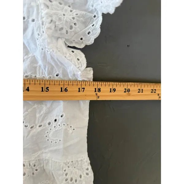 Liv Los Angeles Womens White Eyelet Lace Button Front Peplum Top‎ Ruffle Cottage - Image 6