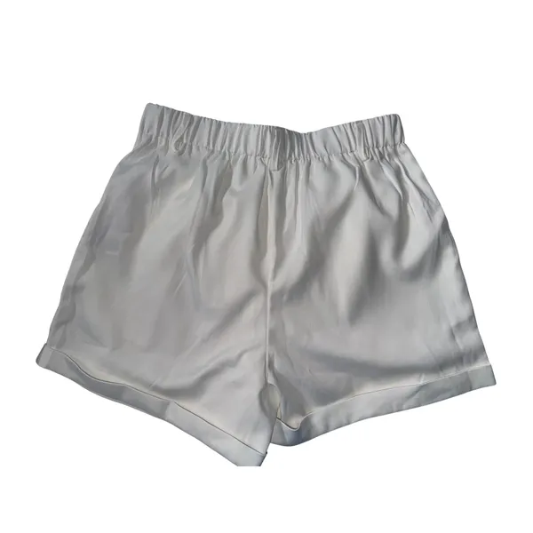 Lavender Lace White Boutique High Waisted Pleated Shorts Gold Button‎ Cuffed L - Image 2
