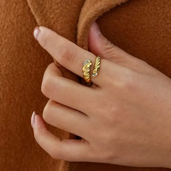 Adjustable ring 18k gold plated stainless steel paved open snake summer - Image 4