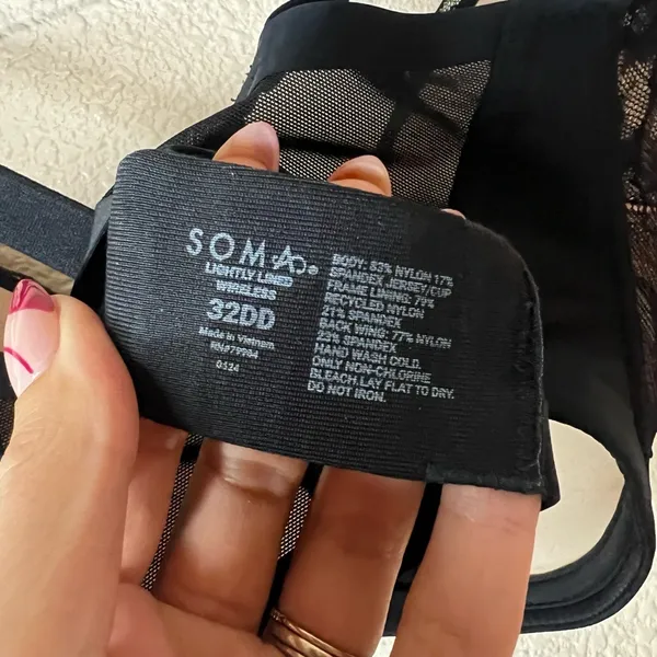 Soma Black Beige Lace Lightly Lined Wireless Bra Adjustable Straps Mesh 32DD - Image 5