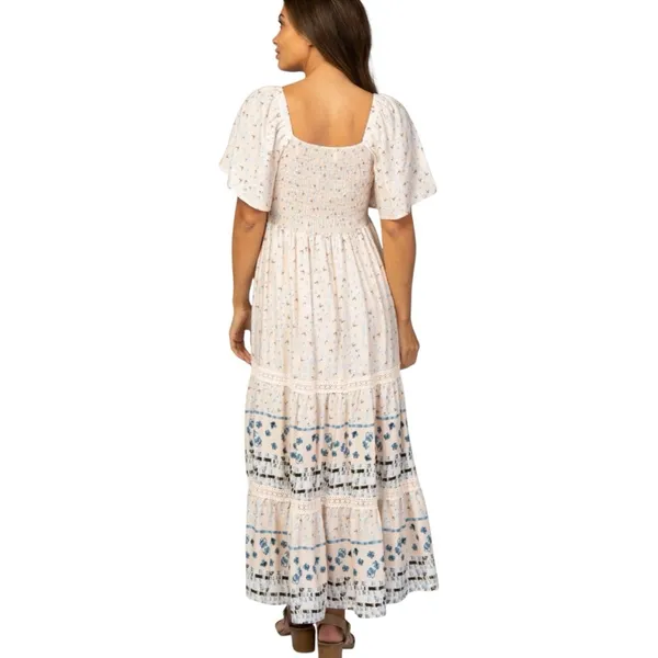 Pinkblush Boho Floral Smocked Maternity Midi Dress Small Light Pink Short Sleeve - Image 11