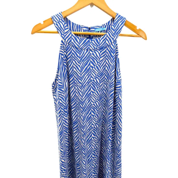 J.McLaughlin‎ Halter Maxi Dress M Medium Blue White Zebra Catalina Cloth Stretch - Image 2