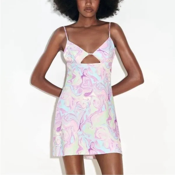 Zara Tie Dye Cutout Satin Mini Dress Sz M - Image 2