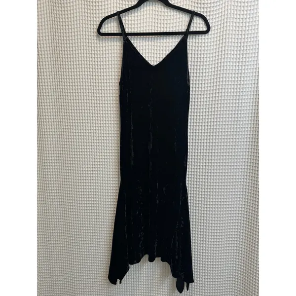 Leith Crushed Velvet Midi V Neck Flared Hem Black Cocktail Dress Extra Small - Image 5