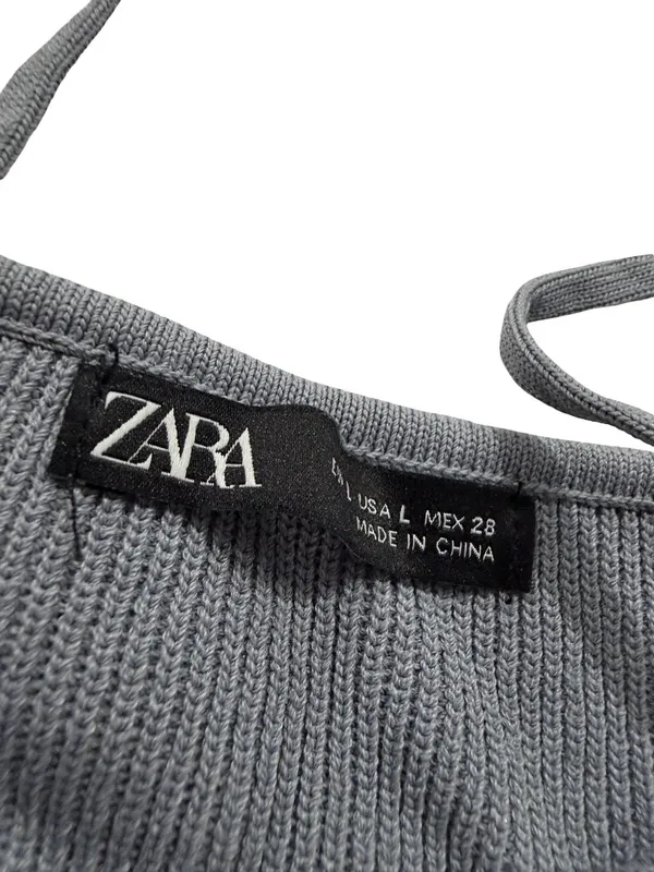 Zara Dusty Blue Ribbed Knit Crop Top Sweetheart Shirt Silhouette Large Women's - Image 4